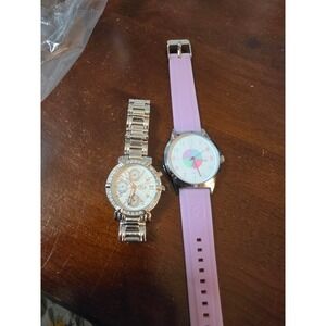 Womens Watch Set Opus Quartz Rhinestone Silver Tone & Owlconic Pastel Purple